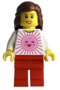 Lego Brand Store Female Indianapolis - Female minifigure representing a Lego Brand Store, wearing a pink sun hat from Indianapolis - tls005