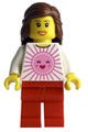 Female minifigure from Lego Brand Store, wearing a pink sun hat and beachwood outfit - tls007