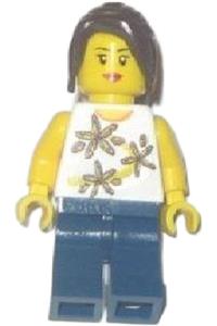 Lego Brand Store Female Pleasanton - Female minifigure representing a Lego Brand Store in Pleasanton, adorned with yellow flowers - tls022