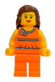 Female minifigure representing a LEGO Brand Store, wearing an orange halter top, located in Overland Park - tls054