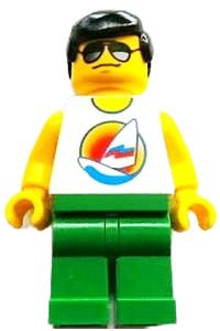 Lego Brand Store Male Toronto - Male minifigure representing a LEGO Brand Store with a surfboard positioned on an ocean scene, located in Toronto Yorkdale - tls084