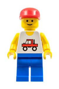 Trucker Minifigure - Trucker with blue legs and wearing a red cap - trc003
