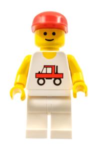 Trucker Minifigure - Trucker with white legs and a red cap - trc004