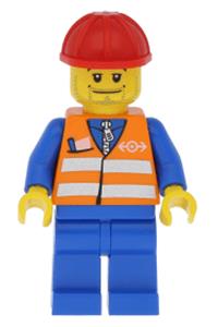 Orange Vest with Safety Stripes - Blue Legs, Beard Stubble, Red Construction Helmet trn002