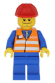 Orange Vest with Safety Stripes - Blue Legs, Beard Stubble, Red Construction Helmet - trn002