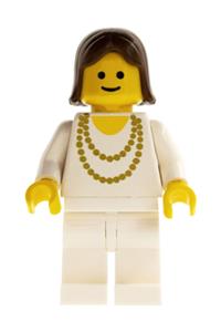 Female with Gold Necklace - Minifigure with white legs wearing a gold necklace and brown female hair - trn006