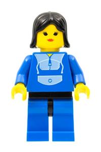 Female Passenger in Jogging Suit - Minifigure wearing a jogging suit with black female hair and blue legs with black hips - trn014