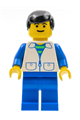 Minifigure with black male hair wearing a suit with 2 pockets and blue legs - trn031