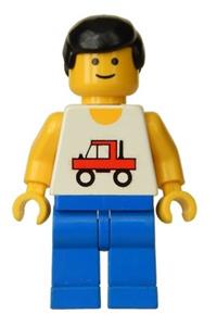 Trucker Minifigure - Male trucker with black hair wearing blue legs - trn035