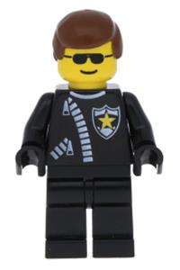 Police Minifigure - Police minifigure with a brown male hair wearing a zipper with sheriff star - trn043