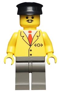 Railway Employee Minifigure - Railway employee with dark gray legs and black hat - trn059