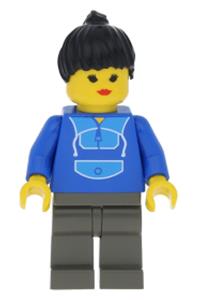 Female Passenger in Jogging Suit - Minifigure with black ponytail hair wearing a jogging suit with dark gray legs - trn103