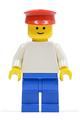 Male Shell worker (without Shell sticker) with plain white torso and arms, blue legs, and a red hat - trn109