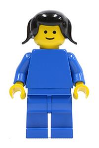 Female Minifigure - Minifigure with plain blue torso and arms, blue legs, and black pigtails hair - trn110