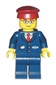 Dark Blue Suit with Train Logo, Dark Blue Legs, Dark Red Hat, Rectangular Glasses - Passenger Train Engineer - trn115