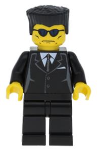 Suit Black, Flat Top, Blue Sunglasses trn116