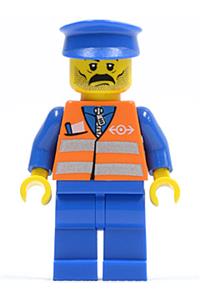 Orange Vest with Safety Stripes - Blue Legs, Moustache, Blue Hat trn118