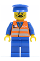 Orange Vest with Safety Stripes - Blue Legs, Moustache, Blue Hat - trn118