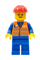 Orange Vest with Safety Stripes - Blue Legs, Red Construction Helmet - trn121