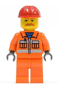 Orange Vest with Safety Stripes - Orange Legs, Red Construction Helmet, Brown Moustache, Dark Bluish Gray Hands trn129a