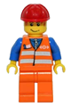 Orange Vest with Safety Stripes - Orange Legs, Red Construction Helmet, Red Bangs - trn130