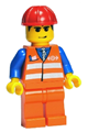 Orange Vest with Safety Stripes - Orange Legs, Red Construction Helmet, Black Hair, Eyebrows, and Smirk - trn132