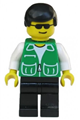 Minifigure with black male hair, wearing a green jacket with 2 large pockets and black legs - trn136