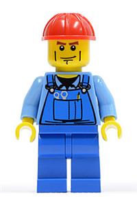 Overalls with Tools in Pocket Blue, Red Construction Helmet, Cheek Lines trn141