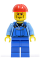 Overalls with Tools in Pocket Blue, Red Construction Helmet, Cheek Lines - trn141