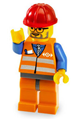 Orange Vest with Safety Stripes - Orange Legs and Dark Bluish Gray Hips, Red Construction Helmet, Dark Bluish Gray Beard, Glasses - trn143