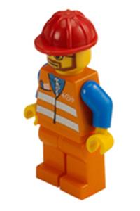 Orange Vest with Safety Stripes - Orange Legs, Red Construction Helmet, Beard and Glasses trn224