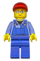 Overalls with Tools in Pocket, Blue Legs, Red Short Bill Cap, Glasses with Red Thin Eyebrows - trn227a