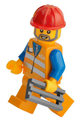 Orange Vest with Safety Stripes - Orange Legs, Red Construction Helmet, Gray Beard - trn229