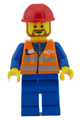 Orange Vest with Safety Stripes - Blue Legs, Red Construction Helmet, Brown Beard Rounded - trn230