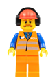 Orange Vest with Safety Stripes - Orange Legs, Red Construction Helmet with Headset - trn240