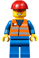 Orange Vest with Safety Stripes - Blue Legs, Red Construction Helmet, Orange Sunglasses - trn241