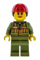 Train Worker - Female, Orange Safety Vest with Lime Straps, Olive Green Legs, Red Construction Helmet with Ponytail - trn246