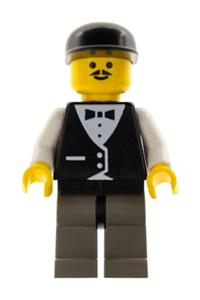 Race Official Minifigure - Race official in a town vest formal attire wearing a black cap - twn004