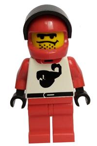 Race Driver Wrench Minifigure - Wrench wearing a scorpion design and a red helmet - twn010