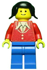 Female Patron Minifigure - Patron with a red torso featuring buttons and a collar - twn017