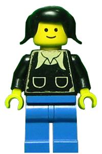 Female Patron Minifigure - Minifigure with a black torso featuring pockets and a collar, designed as a Patron - twn018