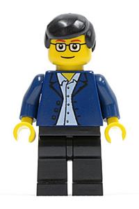 Dark Blue Jacket, Light Blue Shirt, Black Legs, Square Glasses, Black Male Hair twn020