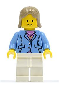 Female Minifigure - Female with a medium blue jacket, white legs, and dark tan female hair - twn040