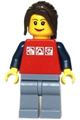 Red Shirt with 3 Silver Logos, Dark Blue Arms, Sand Blue Legs, Dark Brown Hair Ponytail Long with Side Bangs - twn051