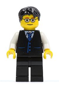 Business man - Black Vest with Blue Striped Tie, Black Legs, White Arms, Black Short Tousled Hair, Glasses twn052