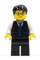 Business man - Black Vest with Blue Striped Tie, Black Legs, White Arms, Black Short Tousled Hair, Glasses - twn052