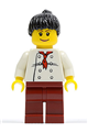 Chef - White Torso with 8 Buttons, Dark Red Legs, Black Ponytail Hair - twn066