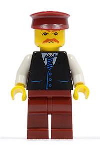 Black Vest with Blue Striped Tie, Dark Red Legs, White Arms, Dark Red Hat, Moustache twn068
