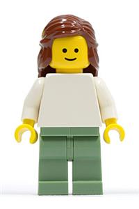 Plain White Torso with White Arms, Sand Green Legs, Reddish Brown Female Hair Mid-Length twn073
