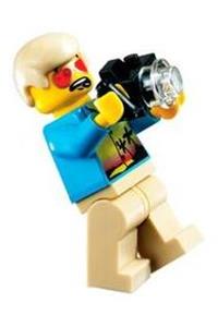 Male with Sunset and Palm Trees Shirt - Minifigure with tan legs, red glasses, and tan male hair depicting sunset and palm trees - twn077